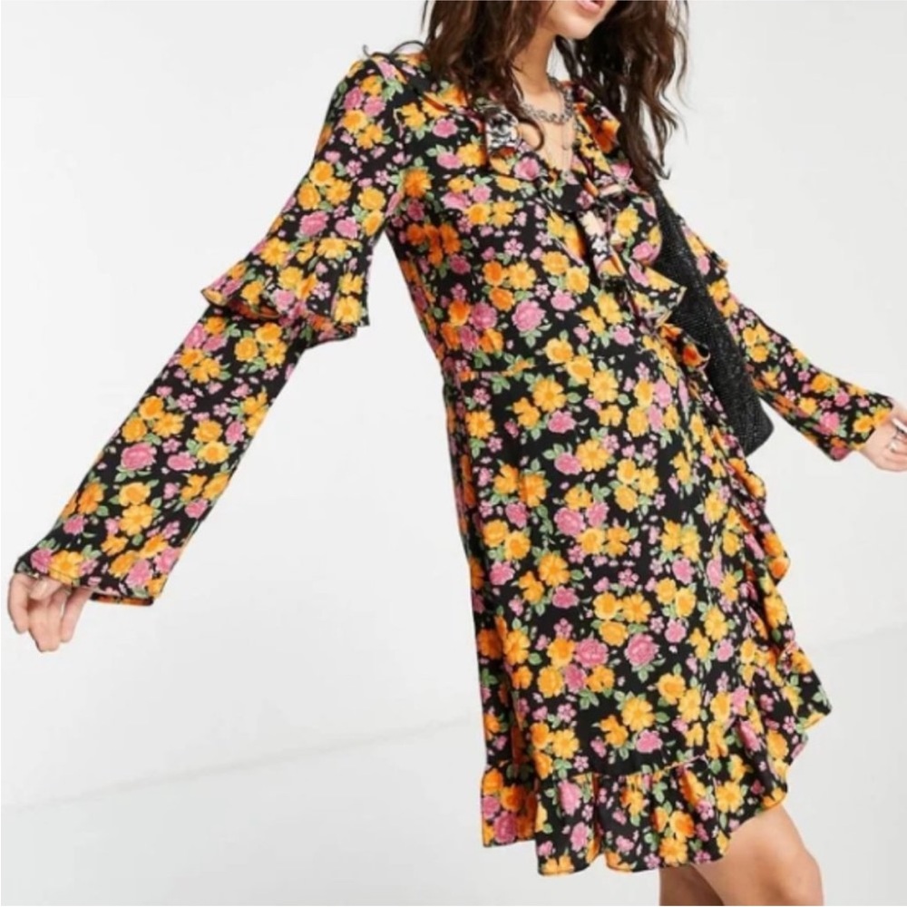Topshop Floral Mini Wrap Dress